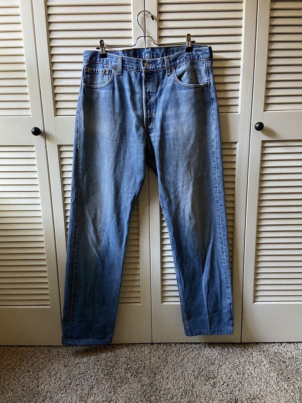 Vintage 90s Levi’s 501 0118 Made in USA Blue Denim Jeans Actual Pants Size 35x32